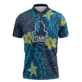 Personalised Gold Coast Titans Zipper Polo Shirt Polynesian Tribal Pattern With Rugby Titan Mascot Art