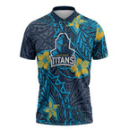 Personalised Gold Coast Titans Zipper Polo Shirt Polynesian Tribal Pattern With Rugby Titan Mascot Art