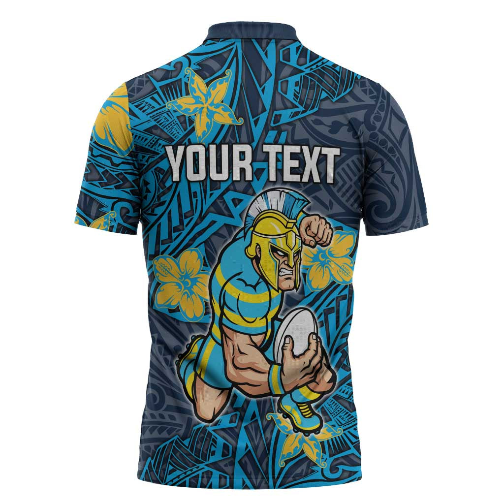 Personalised Gold Coast Titans Zipper Polo Shirt Polynesian Tribal Pattern With Rugby Titan Mascot Art