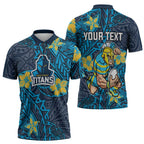 Personalised Gold Coast Titans Zipper Polo Shirt Polynesian Tribal Pattern With Rugby Titan Mascot Art