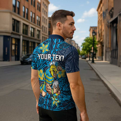 Personalised Gold Coast Titans Zipper Polo Shirt Polynesian Tribal Pattern With Rugby Titan Mascot Art