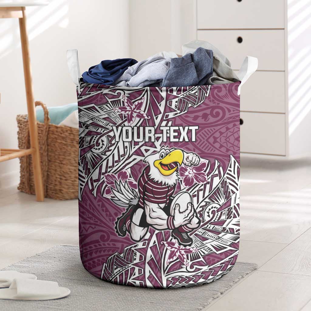 Personalised Manly Warringah Sea Eagles Laundry Basket Polynesian Tribal Pattern With Rugby Sea Eagle Mascot Art