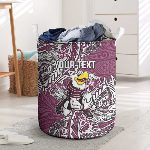 Personalised Manly Warringah Sea Eagles Laundry Basket Polynesian Tribal Pattern With Rugby Sea Eagle Mascot Art