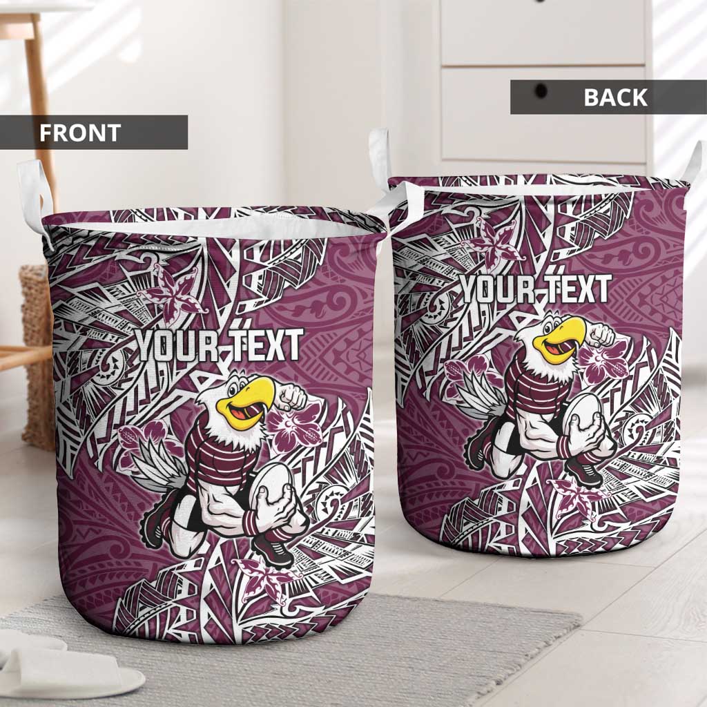 Personalised Manly Warringah Sea Eagles Laundry Basket Polynesian Tribal Pattern With Rugby Sea Eagle Mascot Art