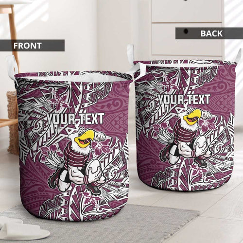 Personalised Manly Warringah Sea Eagles Laundry Basket Polynesian Tribal Pattern With Rugby Sea Eagle Mascot Art