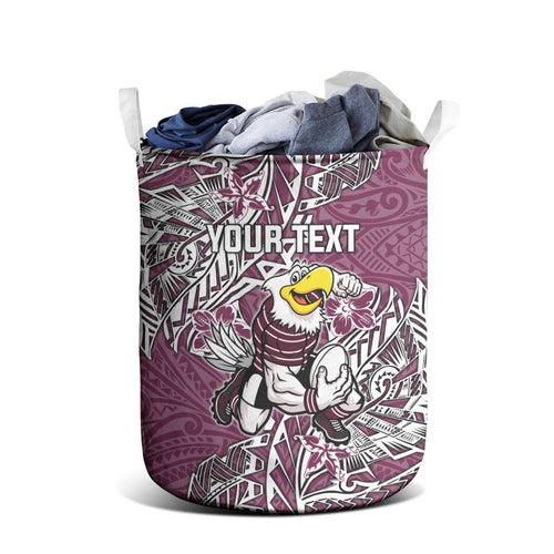 Personalised Manly Warringah Sea Eagles Laundry Basket Polynesian Tribal Pattern With Rugby Sea Eagle Mascot Art