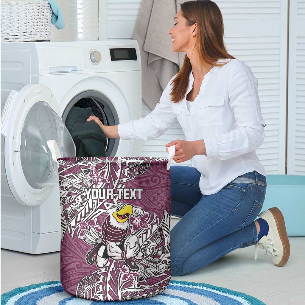 Personalised Manly Warringah Sea Eagles Laundry Basket Polynesian Tribal Pattern With Rugby Sea Eagle Mascot Art