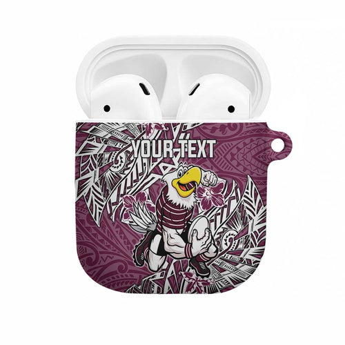 Personalised Manly Warringah Sea Eagles AirPods Case Polynesian Tribal Pattern With Rugby Sea Eagle Mascot Art