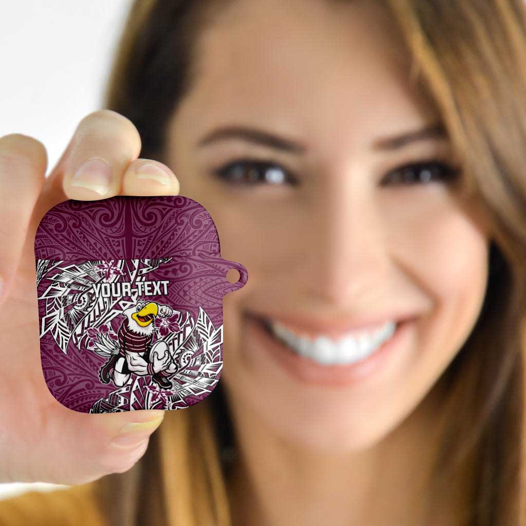 Personalised Manly Warringah Sea Eagles AirPods Case Polynesian Tribal Pattern With Rugby Sea Eagle Mascot Art