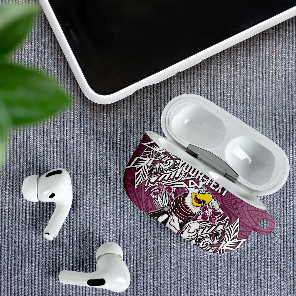 Personalised Manly Warringah Sea Eagles AirPods Case Polynesian Tribal Pattern With Rugby Sea Eagle Mascot Art