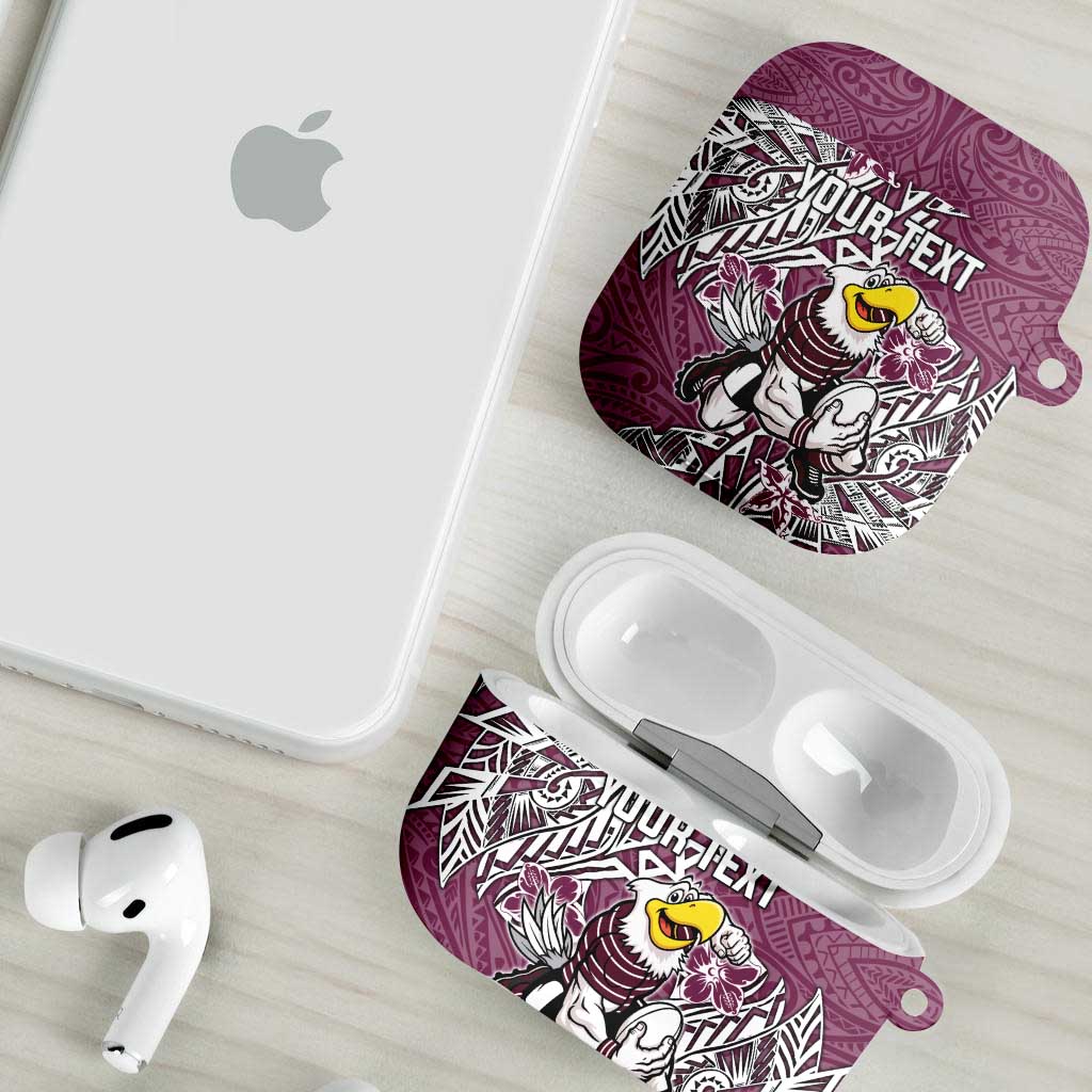 Personalised Manly Warringah Sea Eagles AirPods Case Polynesian Tribal Pattern With Rugby Sea Eagle Mascot Art