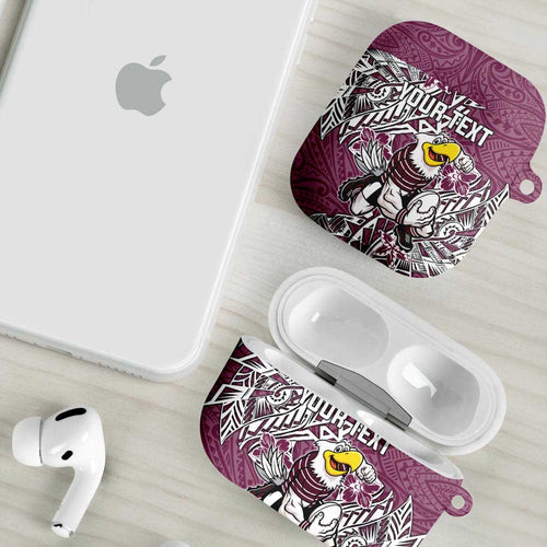 Personalised Manly Warringah Sea Eagles AirPods Case Polynesian Tribal Pattern With Rugby Sea Eagle Mascot Art
