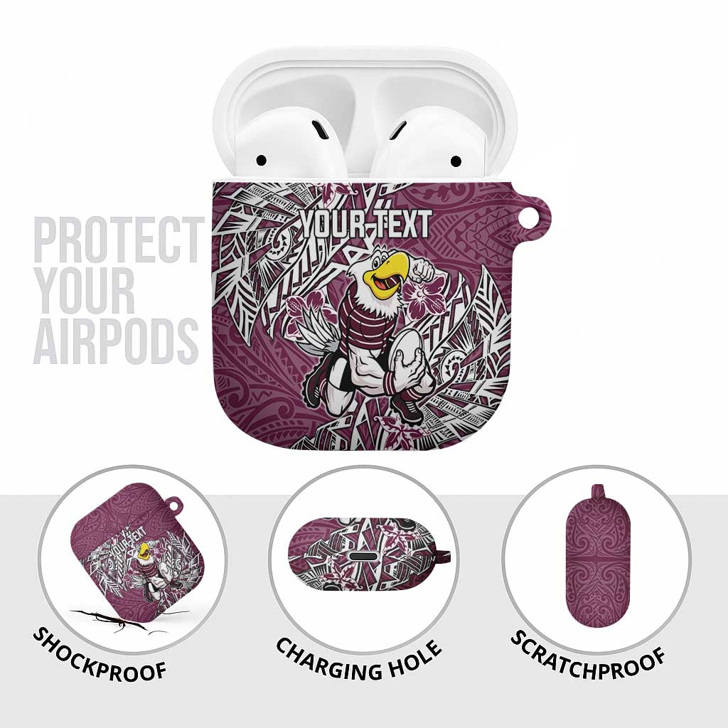 Personalised Manly Warringah Sea Eagles AirPods Case Polynesian Tribal Pattern With Rugby Sea Eagle Mascot Art