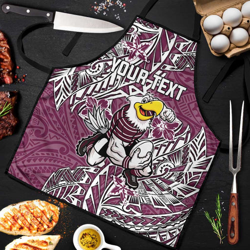 Personalised Manly Warringah Sea Eagles Apron Polynesian Tribal Pattern With Rugby Sea Eagle Mascot Art
