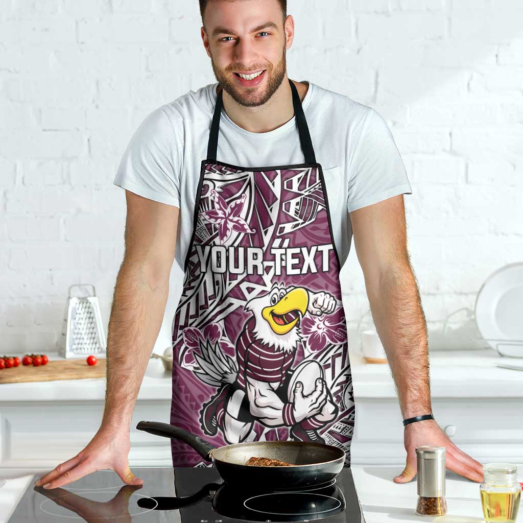 Personalised Manly Warringah Sea Eagles Apron Polynesian Tribal Pattern With Rugby Sea Eagle Mascot Art