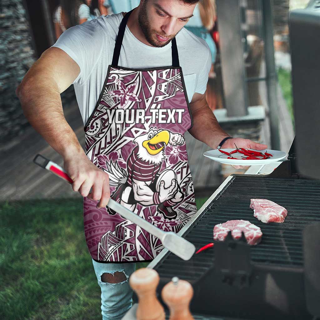 Personalised Manly Warringah Sea Eagles Apron Polynesian Tribal Pattern With Rugby Sea Eagle Mascot Art