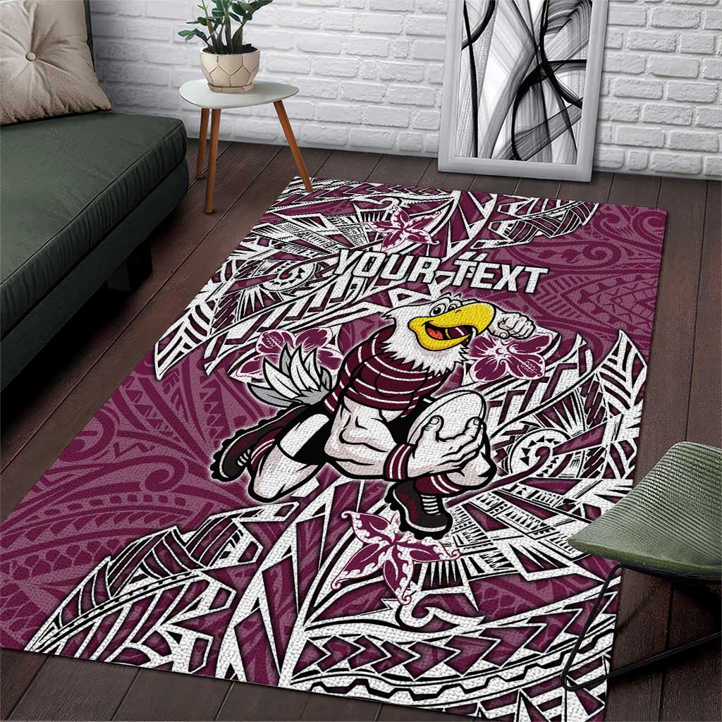 Personalised Manly Warringah Sea Eagles Area Rug Polynesian Tribal Pattern With Rugby Sea Eagle Mascot Art