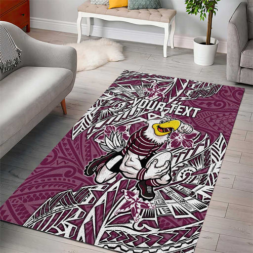Personalised Manly Warringah Sea Eagles Area Rug Polynesian Tribal Pattern With Rugby Sea Eagle Mascot Art