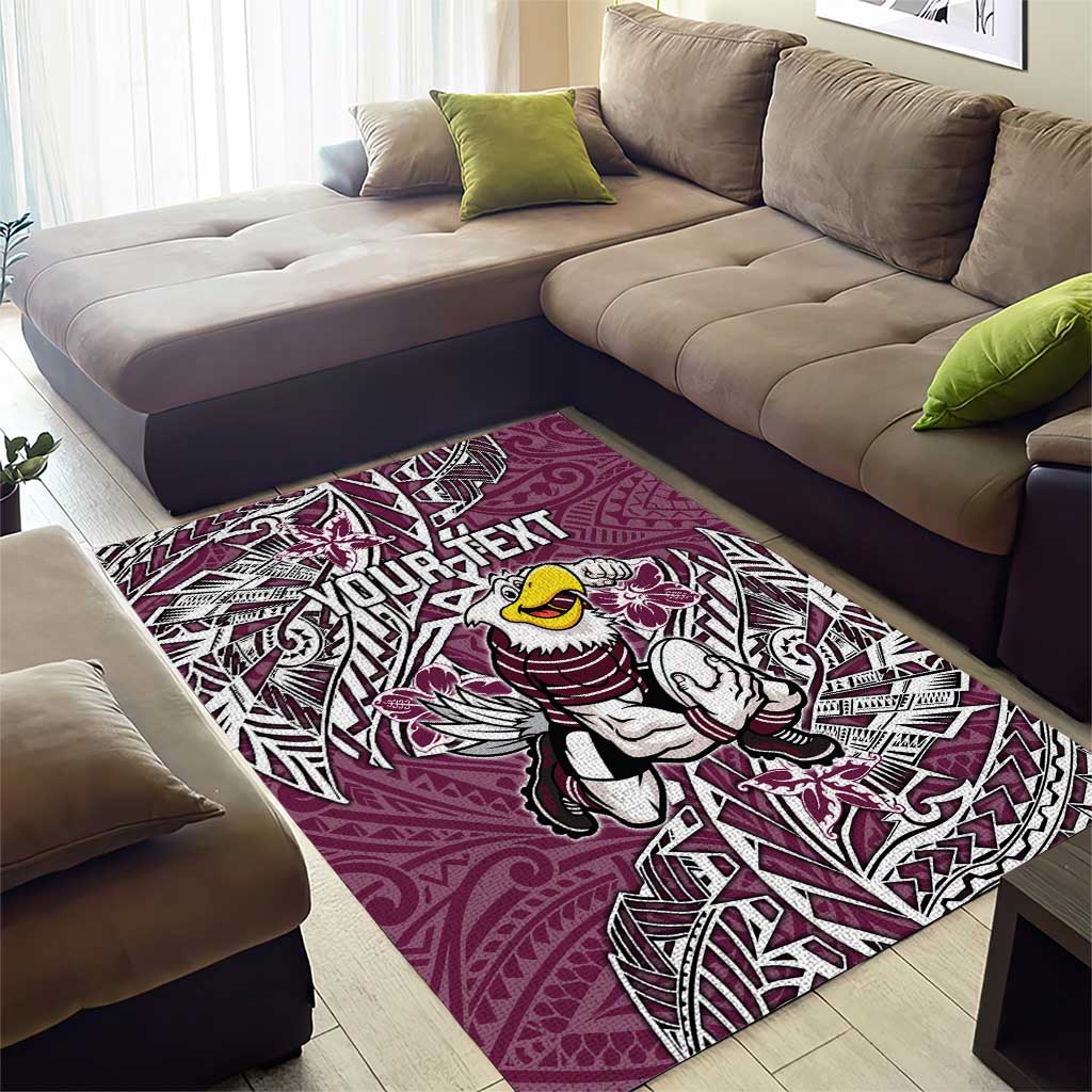Personalised Manly Warringah Sea Eagles Area Rug Polynesian Tribal Pattern With Rugby Sea Eagle Mascot Art