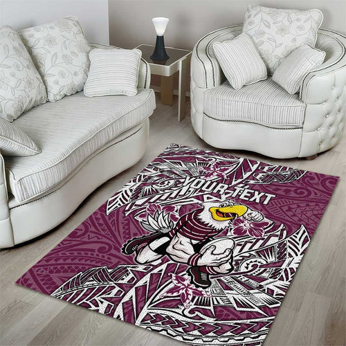 Personalised Manly Warringah Sea Eagles Area Rug Polynesian Tribal Pattern With Rugby Sea Eagle Mascot Art