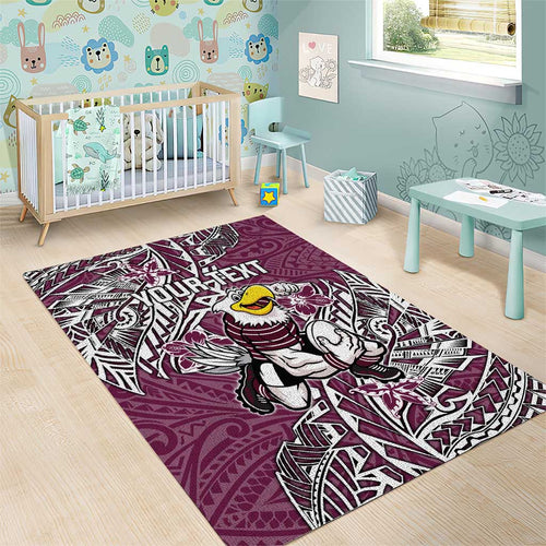 Personalised Manly Warringah Sea Eagles Area Rug Polynesian Tribal Pattern With Rugby Sea Eagle Mascot Art