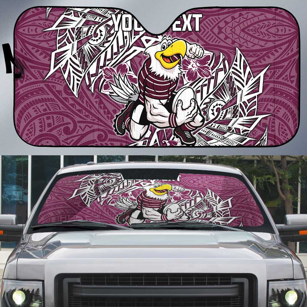 Personalised Manly Warringah Sea Eagles Auto Sun Shade Polynesian Tribal Pattern With Rugby Sea Eagle Mascot Art