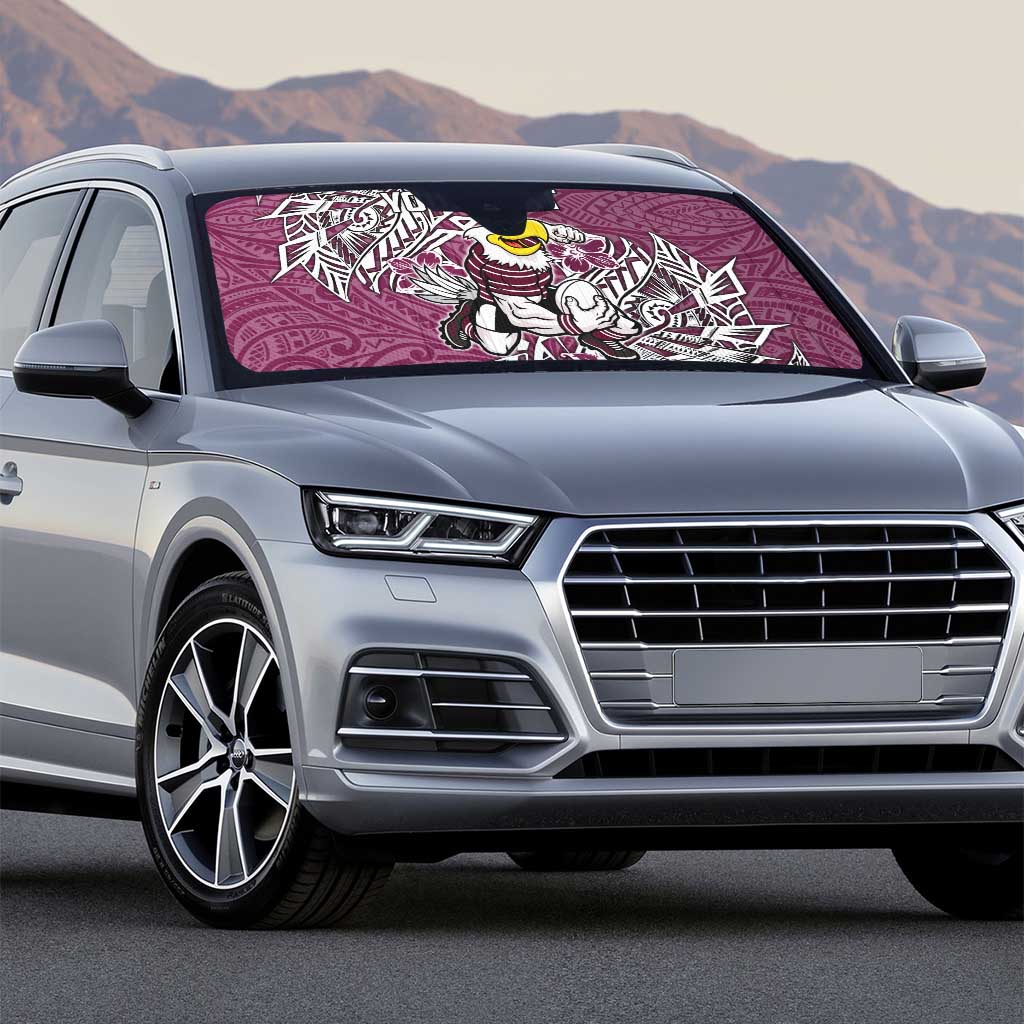 Personalised Manly Warringah Sea Eagles Auto Sun Shade Polynesian Tribal Pattern With Rugby Sea Eagle Mascot Art