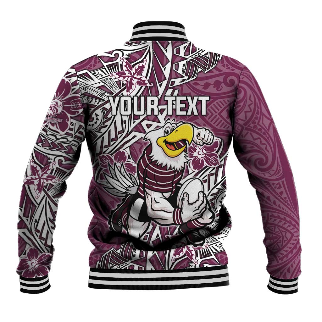 Personalised Manly Warringah Sea Eagles Baseball Jacket Polynesian Tribal Pattern With Rugby Sea Eagle Mascot Art