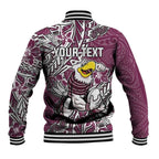 Personalised Manly Warringah Sea Eagles Baseball Jacket Polynesian Tribal Pattern With Rugby Sea Eagle Mascot Art