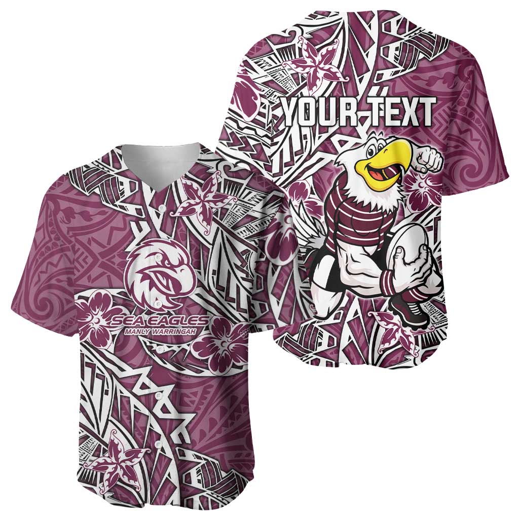 Personalised Manly Warringah Sea Eagles Baseball Jersey Polynesian Tribal Pattern With Rugby Sea Eagle Mascot Art