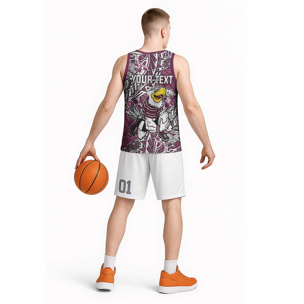 Personalised Manly Warringah Sea Eagles Basketball Jersey Polynesian Tribal Pattern With Rugby Sea Eagle Mascot Art