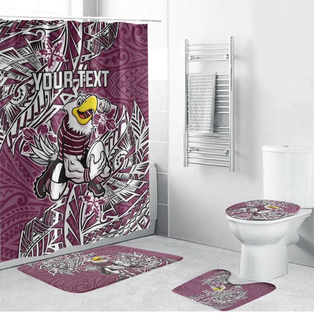 Personalised Manly Warringah Sea Eagles Bathroom Set Polynesian Tribal Pattern With Rugby Sea Eagle Mascot Art