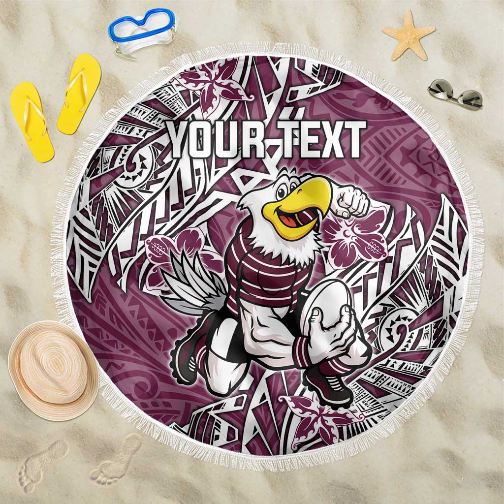 Personalised Manly Warringah Sea Eagles Beach Blanket Polynesian Tribal Pattern With Rugby Sea Eagle Mascot Art