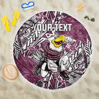 Personalised Manly Warringah Sea Eagles Beach Blanket Polynesian Tribal Pattern With Rugby Sea Eagle Mascot Art