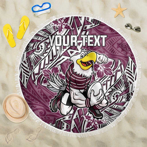 Personalised Manly Warringah Sea Eagles Beach Blanket Polynesian Tribal Pattern With Rugby Sea Eagle Mascot Art