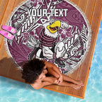 Personalised Manly Warringah Sea Eagles Beach Blanket Polynesian Tribal Pattern With Rugby Sea Eagle Mascot Art