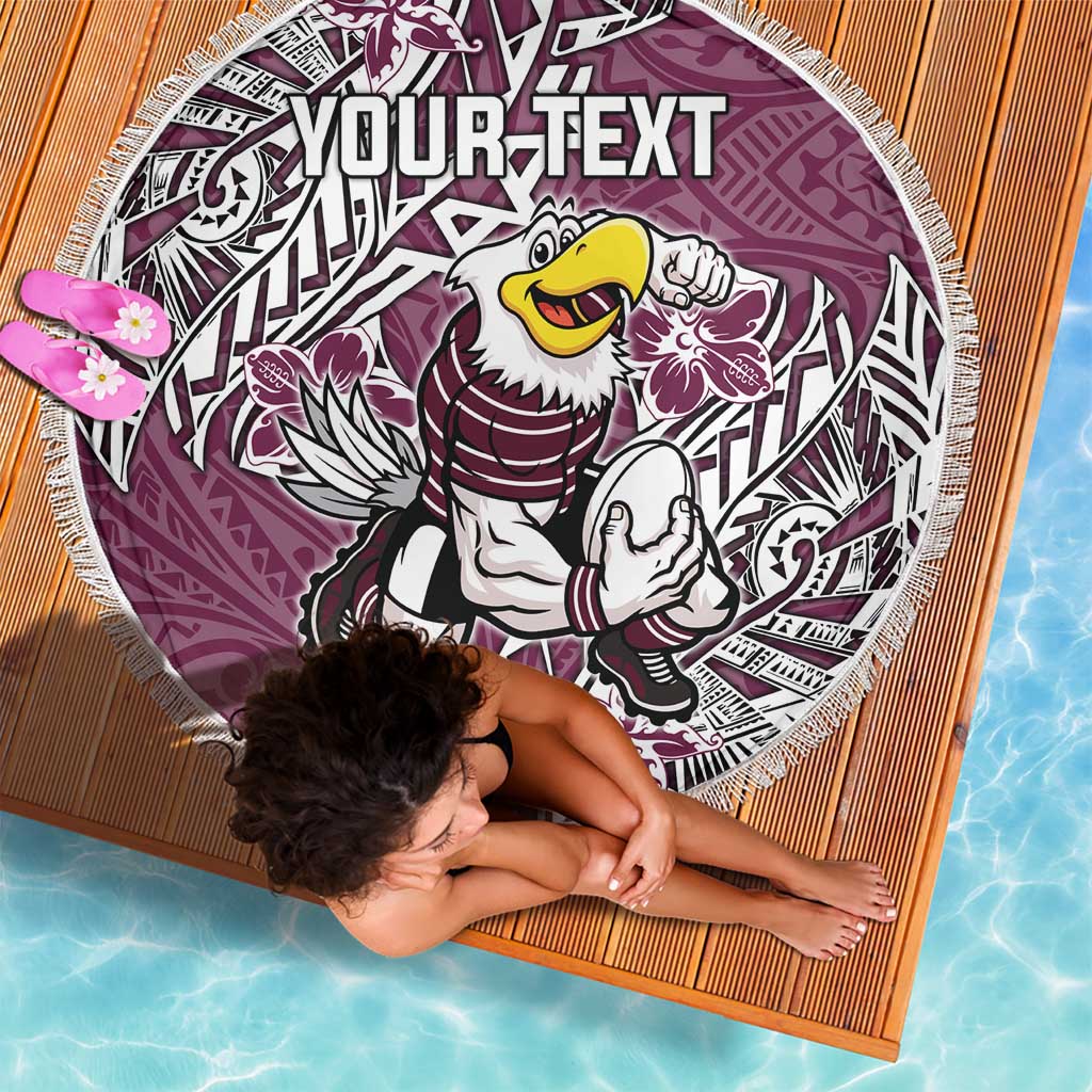 Personalised Manly Warringah Sea Eagles Beach Blanket Polynesian Tribal Pattern With Rugby Sea Eagle Mascot Art
