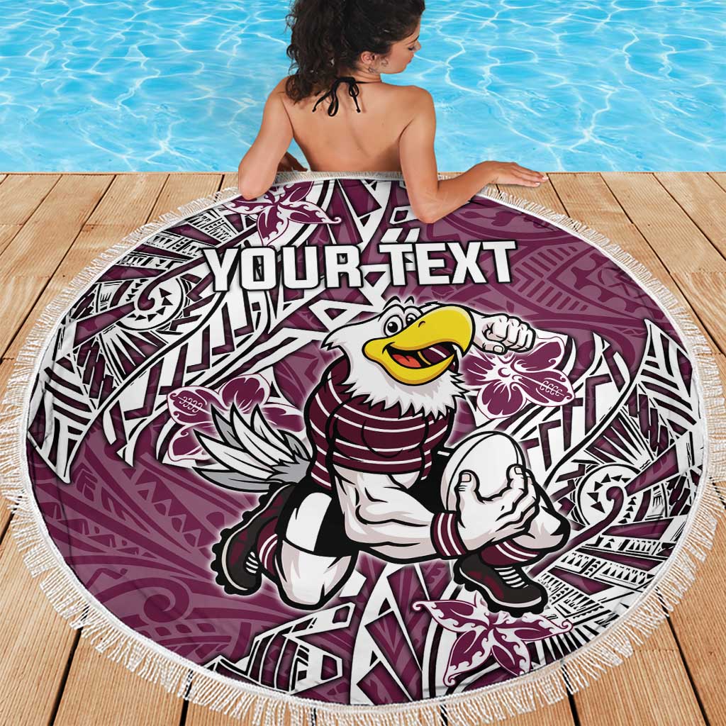 Personalised Manly Warringah Sea Eagles Beach Blanket Polynesian Tribal Pattern With Rugby Sea Eagle Mascot Art