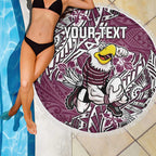 Personalised Manly Warringah Sea Eagles Beach Blanket Polynesian Tribal Pattern With Rugby Sea Eagle Mascot Art