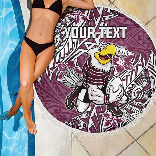 Personalised Manly Warringah Sea Eagles Beach Blanket Polynesian Tribal Pattern With Rugby Sea Eagle Mascot Art