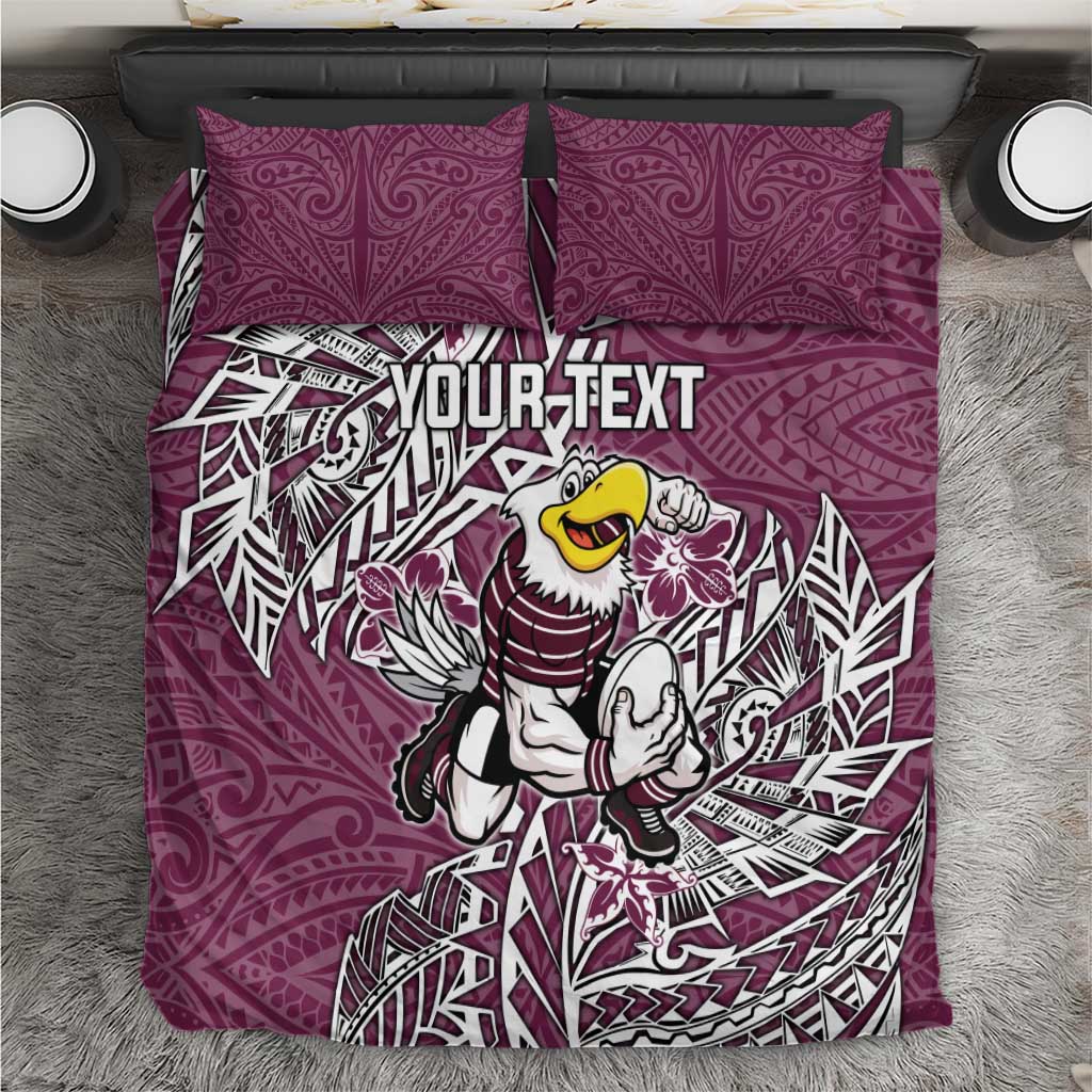 Personalised Manly Warringah Sea Eagles Bedding Set Polynesian Tribal Pattern With Rugby Sea Eagle Mascot Art