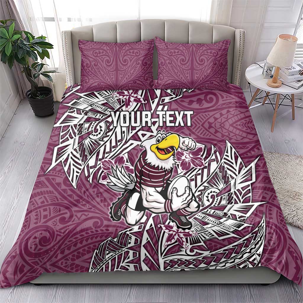 Personalised Manly Warringah Sea Eagles Bedding Set Polynesian Tribal Pattern With Rugby Sea Eagle Mascot Art