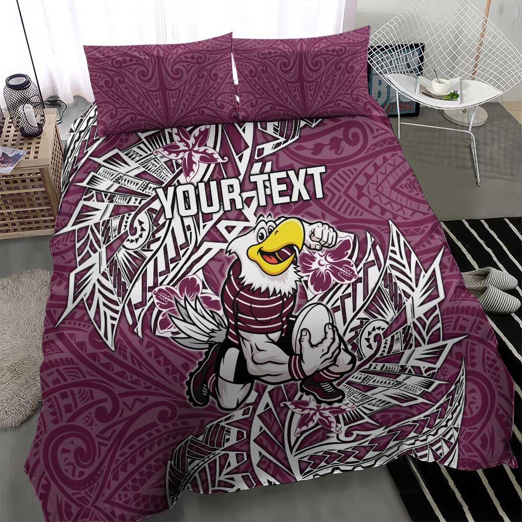 Personalised Manly Warringah Sea Eagles Bedding Set Polynesian Tribal Pattern With Rugby Sea Eagle Mascot Art