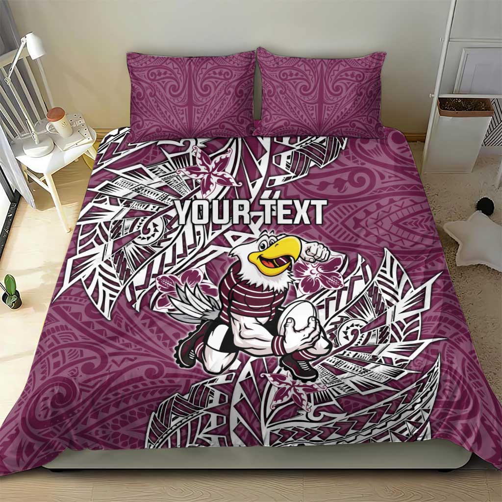 Personalised Manly Warringah Sea Eagles Bedding Set Polynesian Tribal Pattern With Rugby Sea Eagle Mascot Art