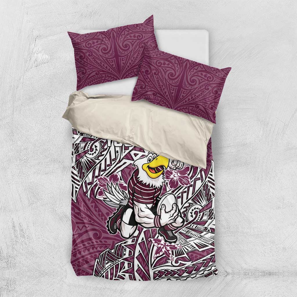 Personalised Manly Warringah Sea Eagles Bedding Set Polynesian Tribal Pattern With Rugby Sea Eagle Mascot Art