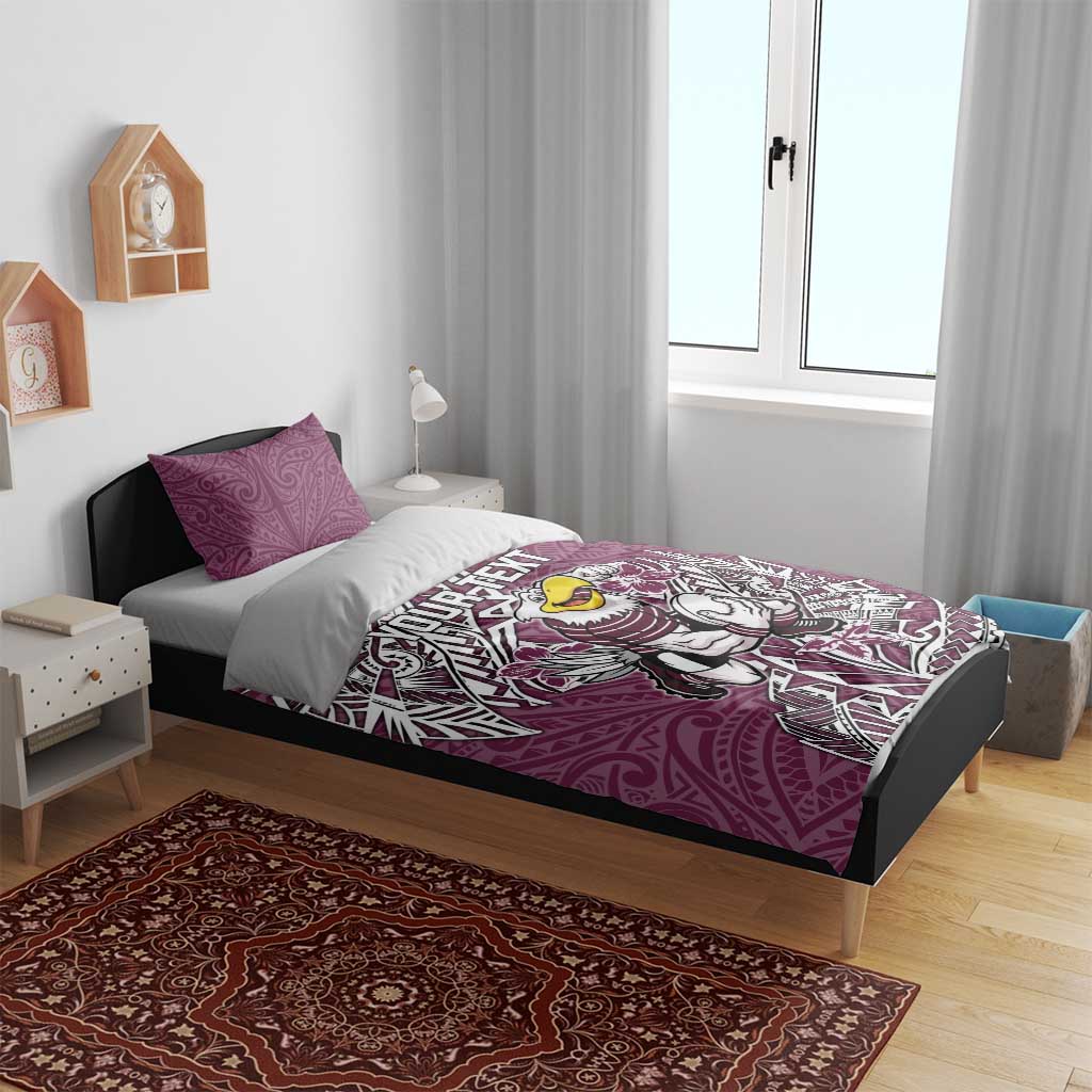 Personalised Manly Warringah Sea Eagles Bedding Set Polynesian Tribal Pattern With Rugby Sea Eagle Mascot Art