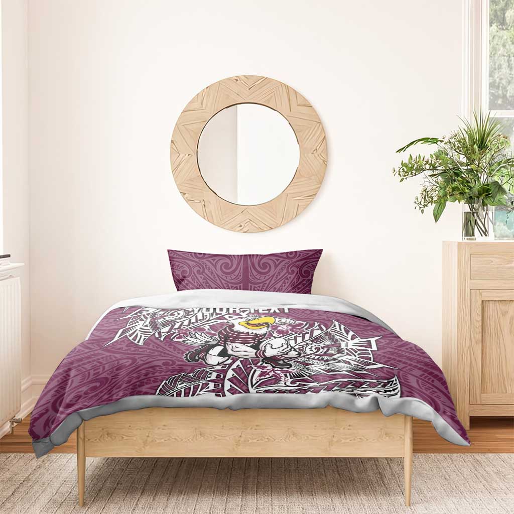 Personalised Manly Warringah Sea Eagles Bedding Set Polynesian Tribal Pattern With Rugby Sea Eagle Mascot Art