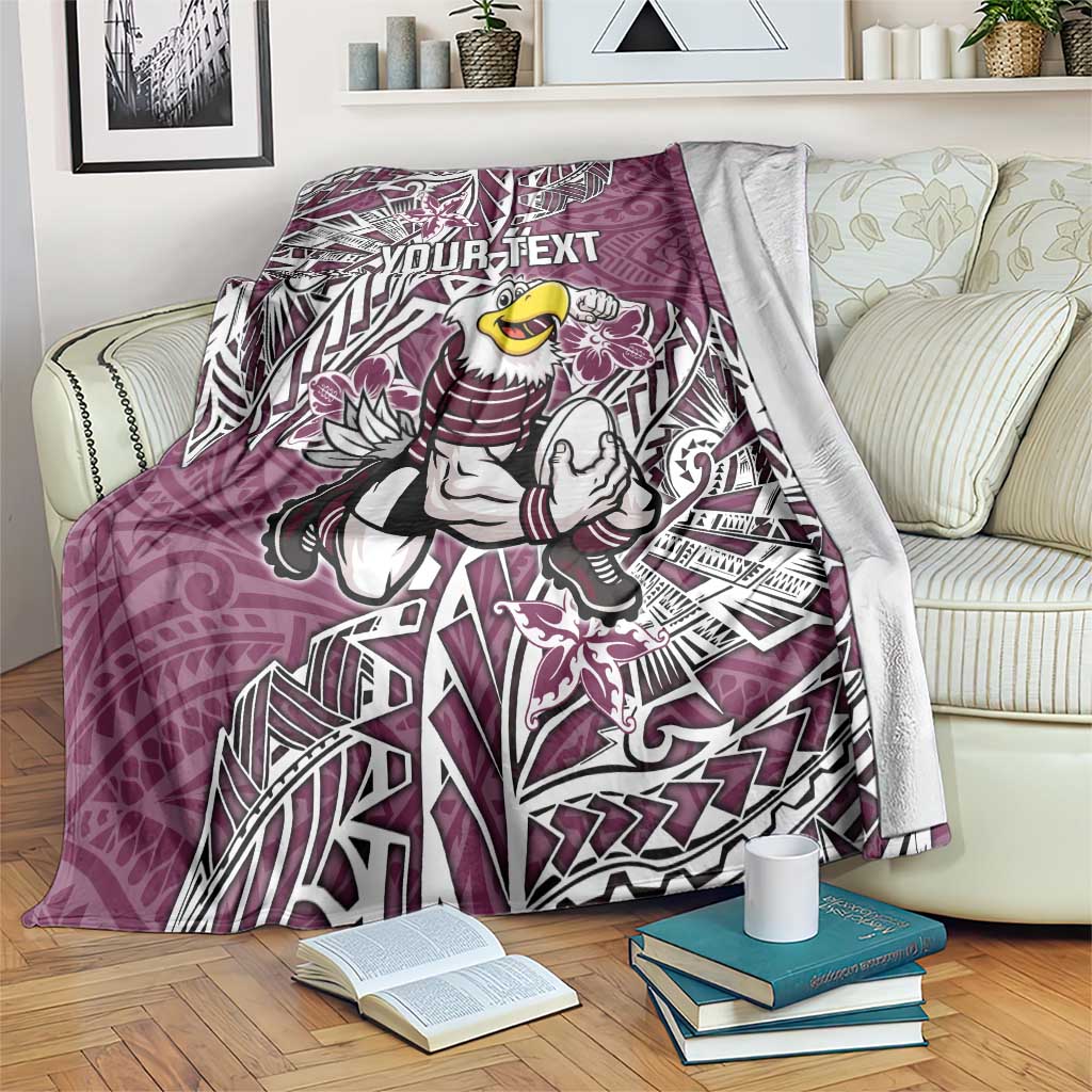 Personalised Manly Warringah Sea Eagles Blanket Polynesian Tribal Pattern With Rugby Sea Eagle Mascot Art