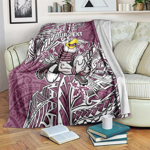 Personalised Manly Warringah Sea Eagles Blanket Polynesian Tribal Pattern With Rugby Sea Eagle Mascot Art