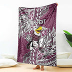 Personalised Manly Warringah Sea Eagles Blanket Polynesian Tribal Pattern With Rugby Sea Eagle Mascot Art